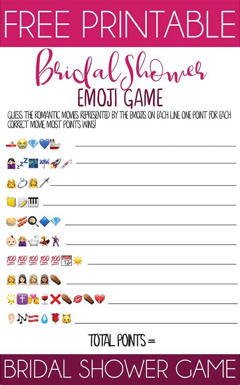 Bridal Shower Emoji Game Free Printable